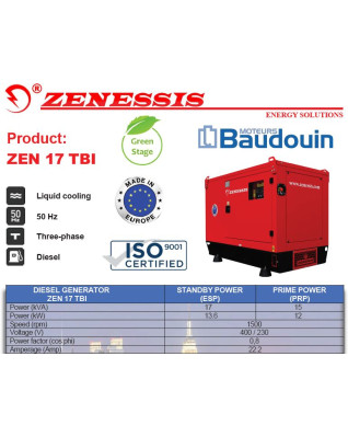Diesel generator ZENESSIS - ZEN 17 TBI diesel BAUDOUIN 14 kW