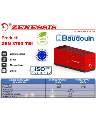 Diesel generator ZENESSIS - ZEN 3750 TBI diesel BAUDOUIN 3000 kW