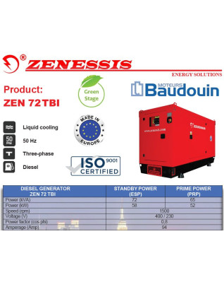 Diesel generator ZENESSIS - ZEN 72 TBI diesel BAUDOUIN 57 kW